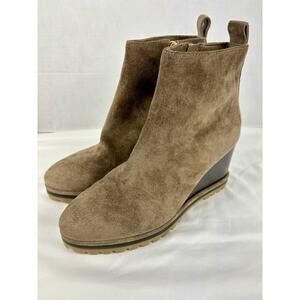 Tory Burch Wedge Boot River Rock Tan Brown Suede 8.5 M Lug Sole